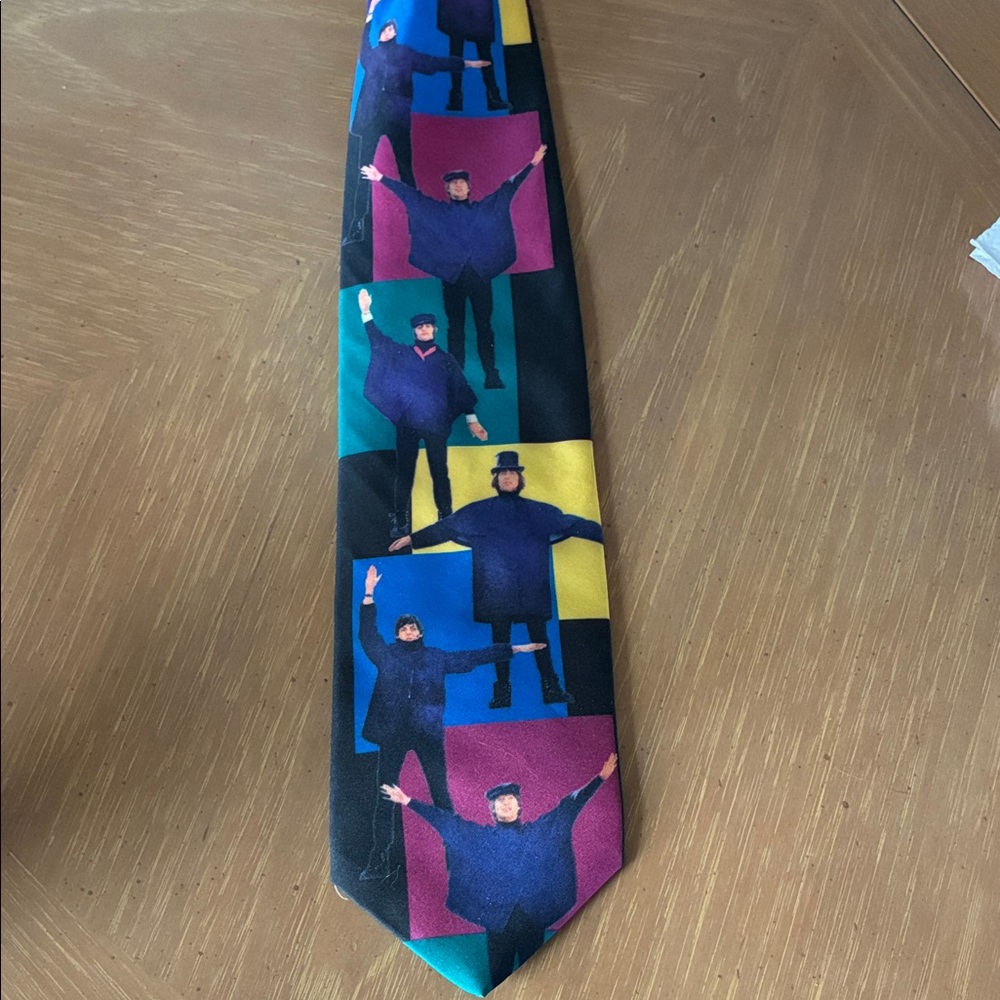 Ralph Marlin Beatles Black Tie with Members of the Band on Multicolor Blocks